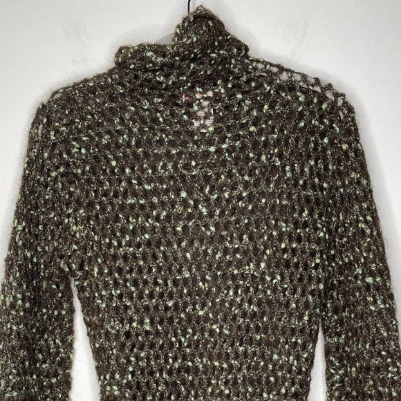 Free People Y2K Crochet Sweater (Sz S/M) Vtg Open Mohair Turtleneck Brown Tunic - Picture 6 of 9